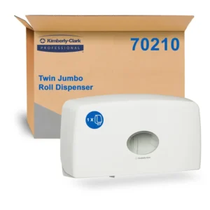 AQUARIUS 70210 Jumbo Roll Toilet Tissue Twin Dispenser, White Lockable ABS Plastic, Compatible with 5748, 5749 Codes
