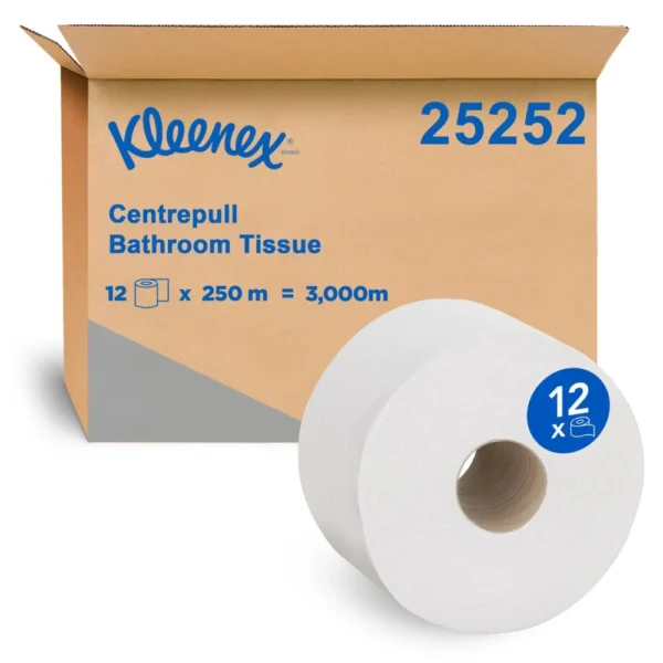 KLEENEX 25252 Centre Pull Bath Tissue, White 2 Ply, 250 Metres/Roll, 12 Rolls/Case