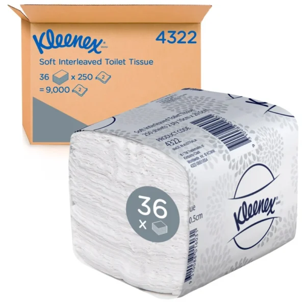 KLEENEX 4322 Soft Interleaved Toilet Tissue, White 2 Ply, 250 Sheets/Pack, 36 Packs/Case