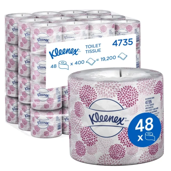 KLEENEX 4735 Toilet Tissue, White 2 Ply, 400 Sheets/Roll, 48 Rolls/Case