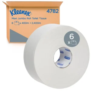 KLEENEX 4782 Maxi Jumbo Roll Toilet Tissue, White 2 Ply, 400 Metres/Roll, 6 Rolls/Case