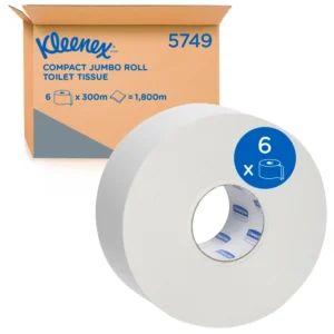 KLEENEX 5749 Compact Jumbo Roll Toilet Tissue, White 2 Ply, 300 Metres/Roll, 6 Rolls/Case