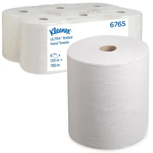 KLEENEX 6765 Hard Roll Hand Towel, White 2 Ply, 130 Metres/Roll, 6 Rolls/Case