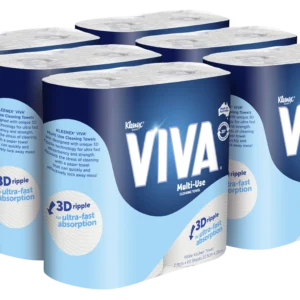 KLEENEX VIVA?44301 Multi Use Cleaning Towel Twin Pack, White, 60 Sheets/Roll, 6 Twin Pack Rolls/Case