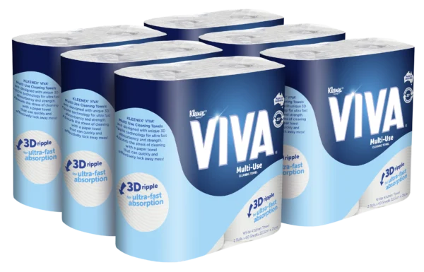 KLEENEX VIVA?44301 Multi Use Cleaning Towel Twin Pack, White, 60 Sheets/Roll, 6 Twin Pack Rolls/Case