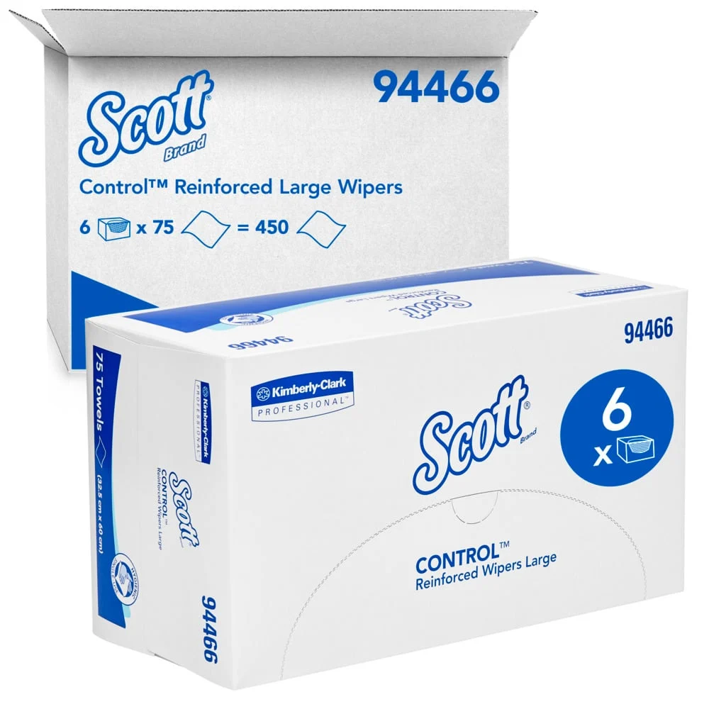 SCOTT Control Wipers Reinforced Large, 32.5cm x 60cm, 75 Wipers/Carton, 6 Cartons/Case