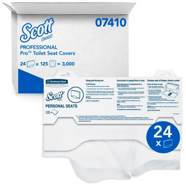 SCOTT 7410 Toilet Seat Cover, White, 125 Sheets/Pack, 24 Packs/Case