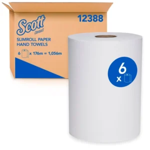 SCOTT 12388 Slimroll Hand Towel, White 1 Ply, 176 Metres/Roll, 6 Rolls/Case