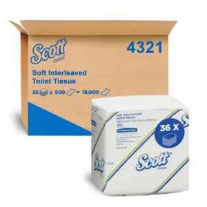 SCOTT 4321 Soft Interleaved Toilet Tissue, White 1 Ply, 500 Sheets/Pack, 36 Packs/Case