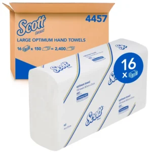 SCOTT 4457 Large Optimum Hand Towel, White 30.5cm x 21cm, 150 Towels/Pack, 16 Packs/Case