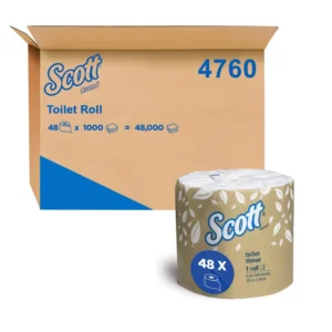 SCOTT 4760 Toilet Tissue, White 1 Ply, 1,000 Sheets/Roll, 48 Rolls/Case