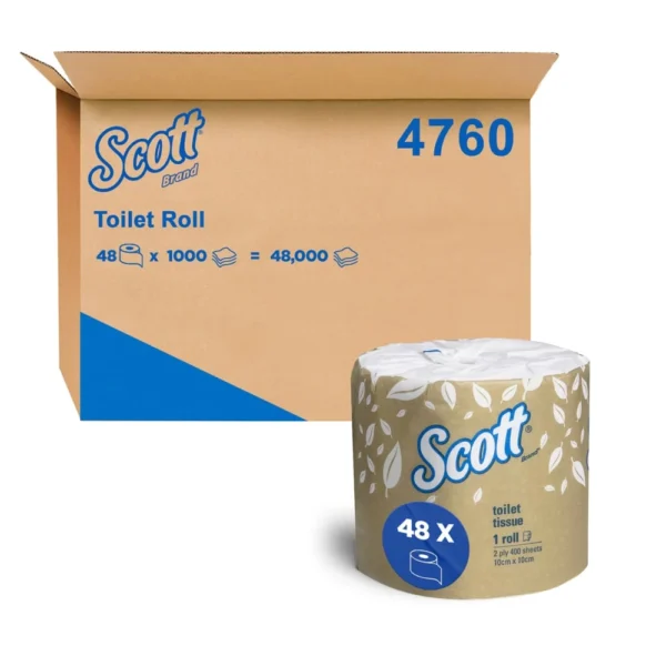 SCOTT 4760 Toilet Tissue, White 1 Ply, 1,000 Sheets/Roll, 48 Rolls/Case