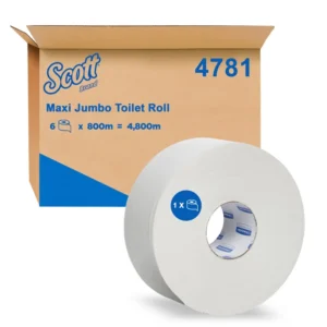 SCOTT 4781 Maxi Jumbo Roll Toilet Tissue, White 1 Ply, 800 Metres/Roll, 6 Rolls/Case