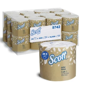 SCOTT 5742 Toilet Tissue, White 2 Ply, 600 Sheets/Roll, 24 Rolls/Case
