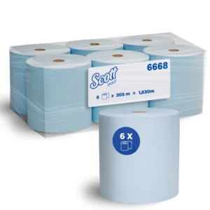 SCOTT 6668 Hard Roll Hand Towel, Blue 1 Ply, 305 Metres/Roll, 6 Rolls/Case