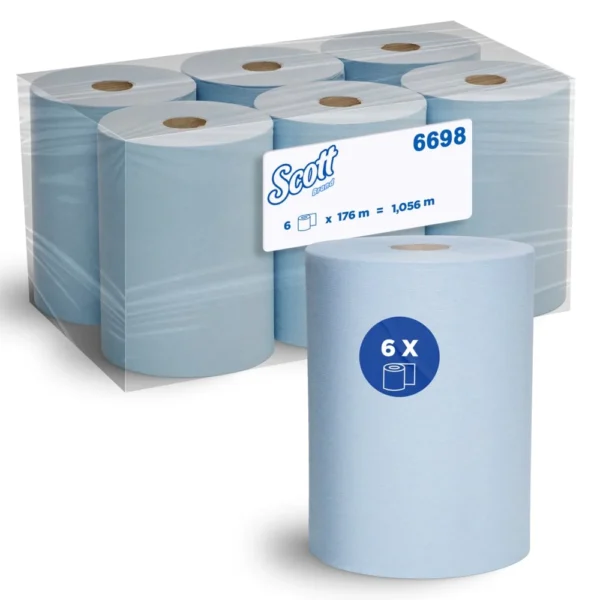 SCOTT 6698 Slimroll Hand Towel, Blue 1 Ply, 176 Metres/Roll, 6 Rolls/Case