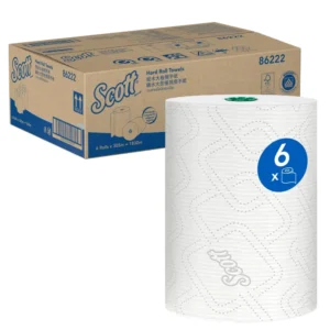 SCOTT 86222 Hard Roll Hand Towel, White 1 Ply, 305 Metres/Roll, 6 Rolls/Case. Propriety Branded System (PBS)