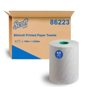 SCOTT 86223 Slimroll Hand Towel, White 1 Ply, 176 Metres/Roll, 6 Rolls/Case. Propriety Branded System (PBS)