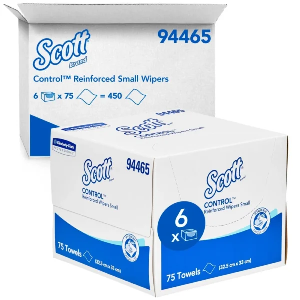 SCOTT Control Wipers Reinforced Small, 75 Wipers/Carton, 32.5cm x 33cm, 6 Cartons/Case