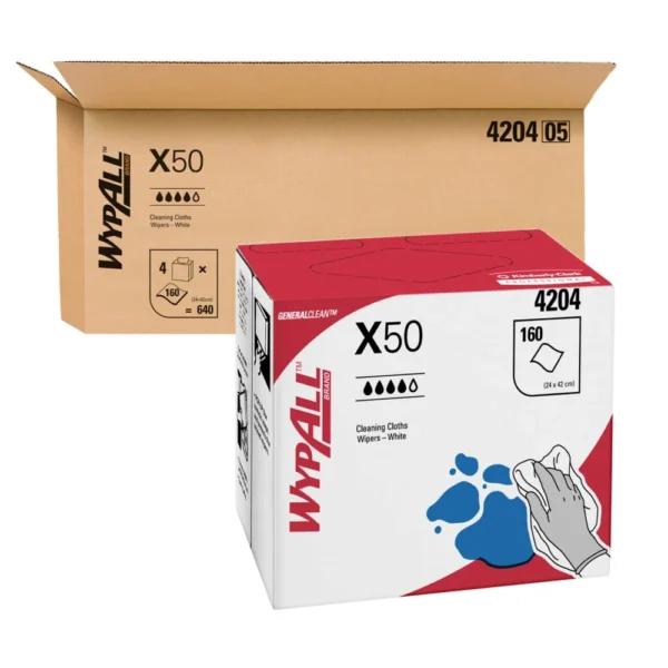 WYPALL 4204 X50 Pop-Up Wiper, White 24cm x 42cm, 160 Wipers/Box, 4 Boxes/Case