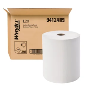 WYPALL 94124 L20 Heavy Duty Perforated Centrefeed Wiper, White 2 Ply 20cm x 38cm, 435 wipers, 165 Metres/Roll, 4 Rolls/Case