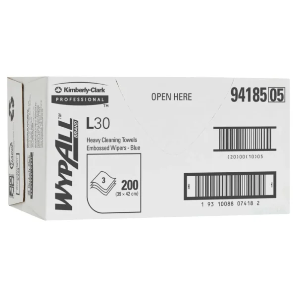 WYPALL 94185 L30 Embossed Wiper, Blue 3 Ply 42cm x 39cm, 200 Wipers/Case