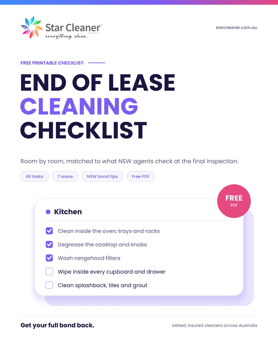 Free printable end of lease cleaning checklist PDF for NSW tenants
